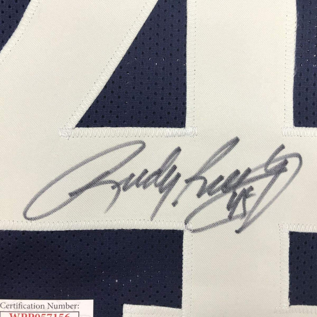 autographed-signed-rudy-ruettiger-never-quit-notre-dame-blue-college-football-jersey-jsa-coa