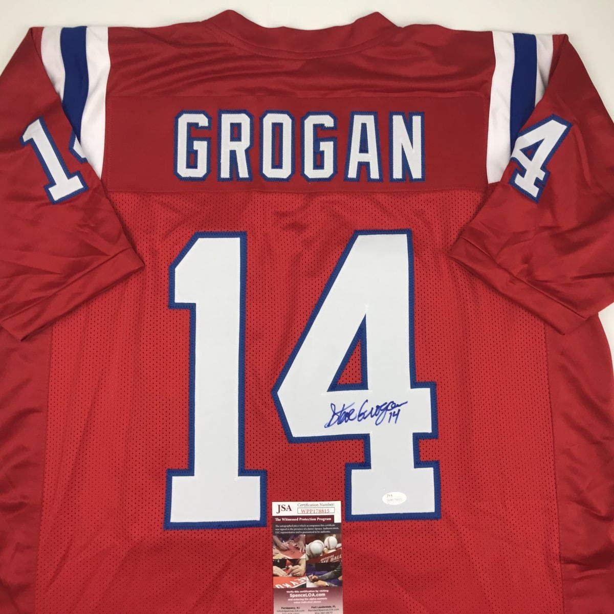 autographed-signed-steve-grogan-new-england-red-football-jersey-jsa-coa
