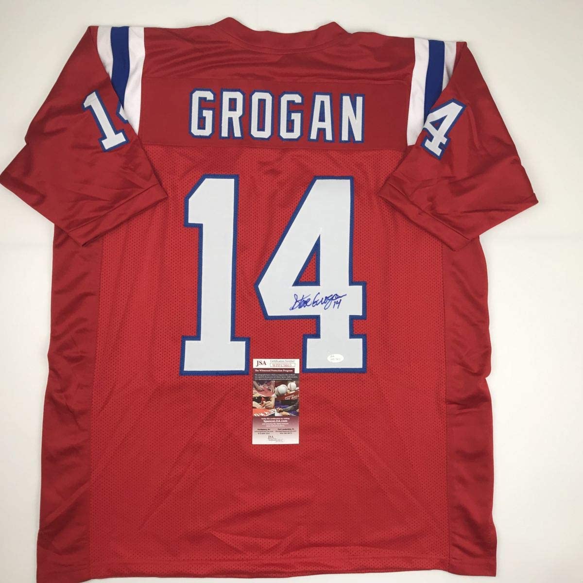 autographed-signed-steve-grogan-new-england-red-football-jersey-jsa-coa