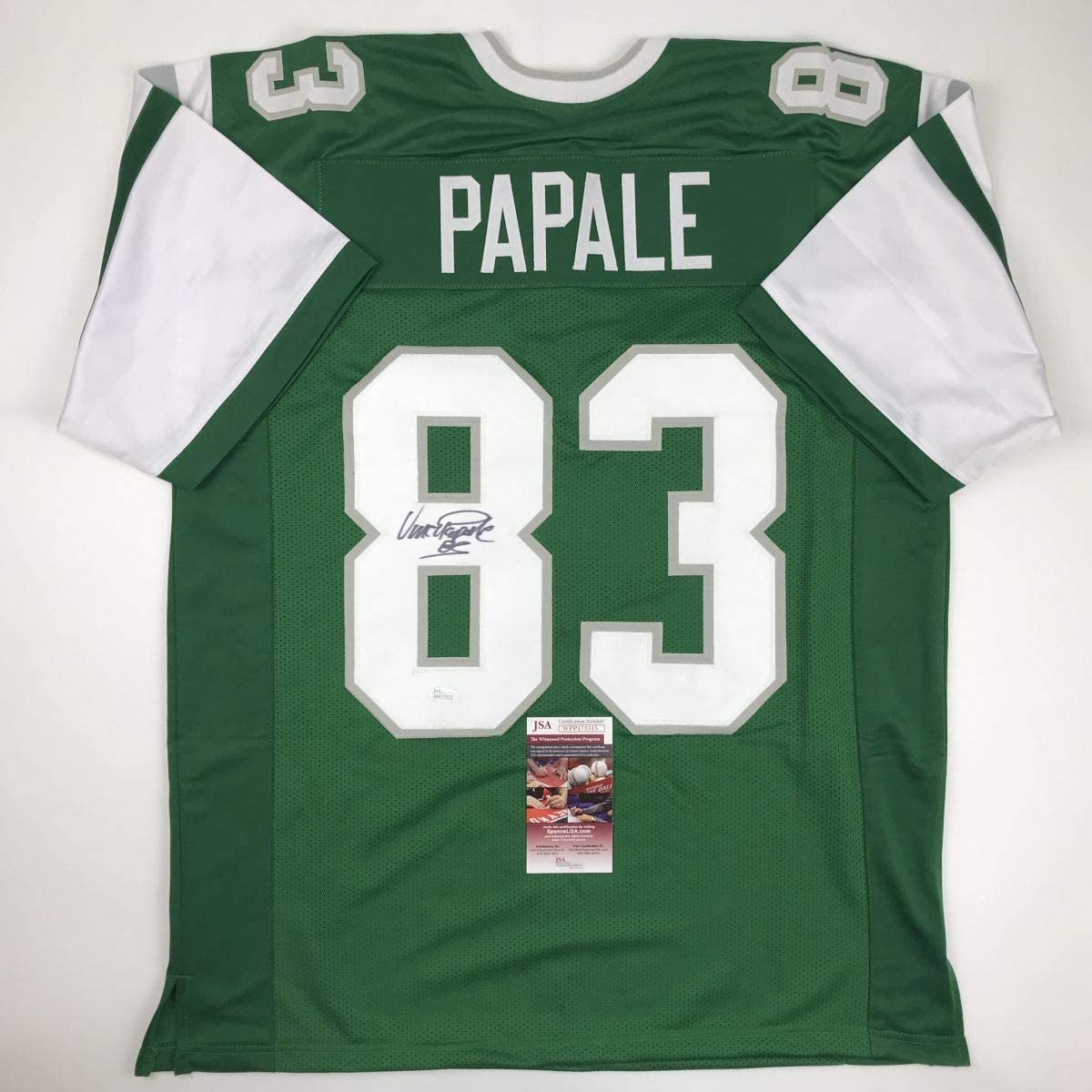autographed-signed-vince-papale-philadelphia-green-football-jersey-jsa-coa