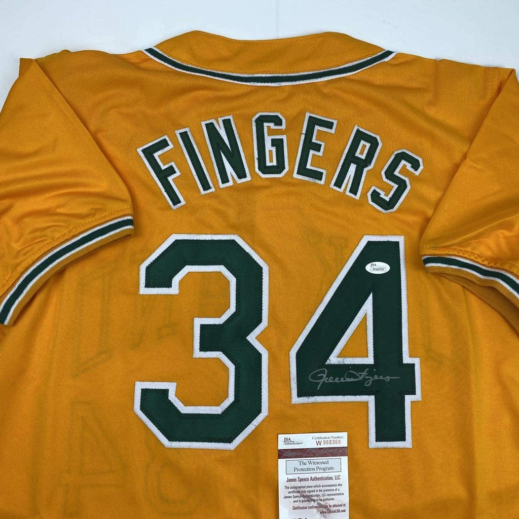 autographed-signed-rollie-fingers-oakland-yellow-baseball-jersey-jsa-coa