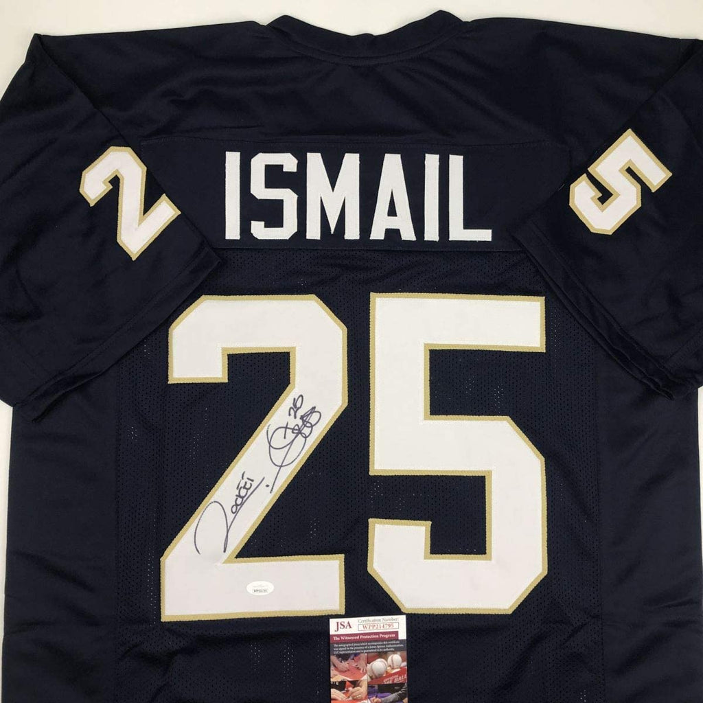 autographed-signed-raghib-ismail-rocket-notre-dame-blue-college-football-jersey-jsa-coa