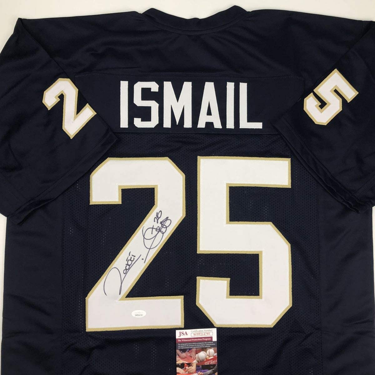 autographed-signed-raghib-ismail-rocket-notre-dame-blue-college-football-jersey-jsa-coa