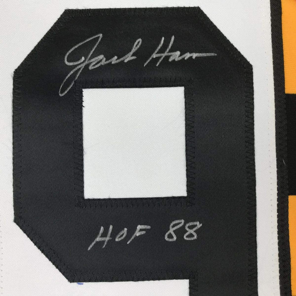 autographed-signed-jack-ham-hof-88-pittsburgh-bumble-bee-football-jersey-jsa-coa
