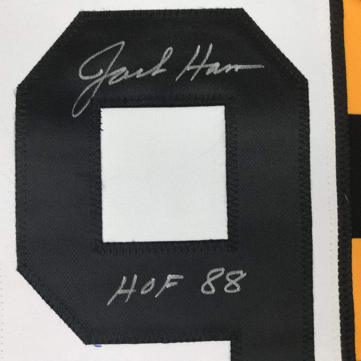 autographed-signed-jack-ham-hof-88-pittsburgh-bumble-bee-football-jersey-jsa-coa