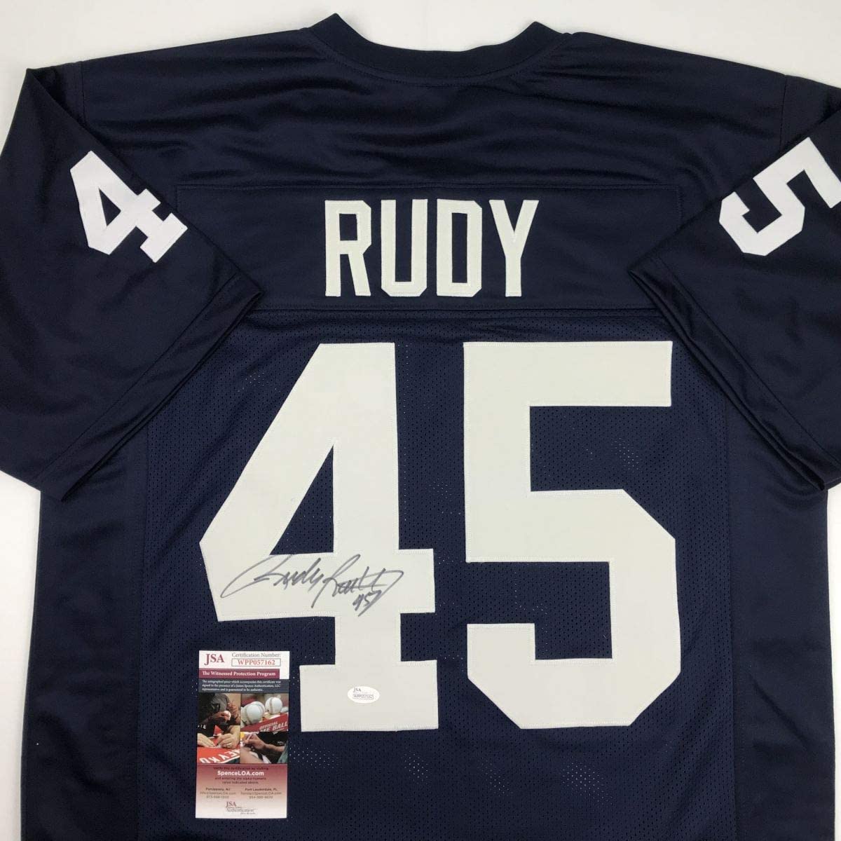 autographed-signed-rudy-ruettiger-notre-dame-blue-rudy-college-football-jersey-jsa-coa