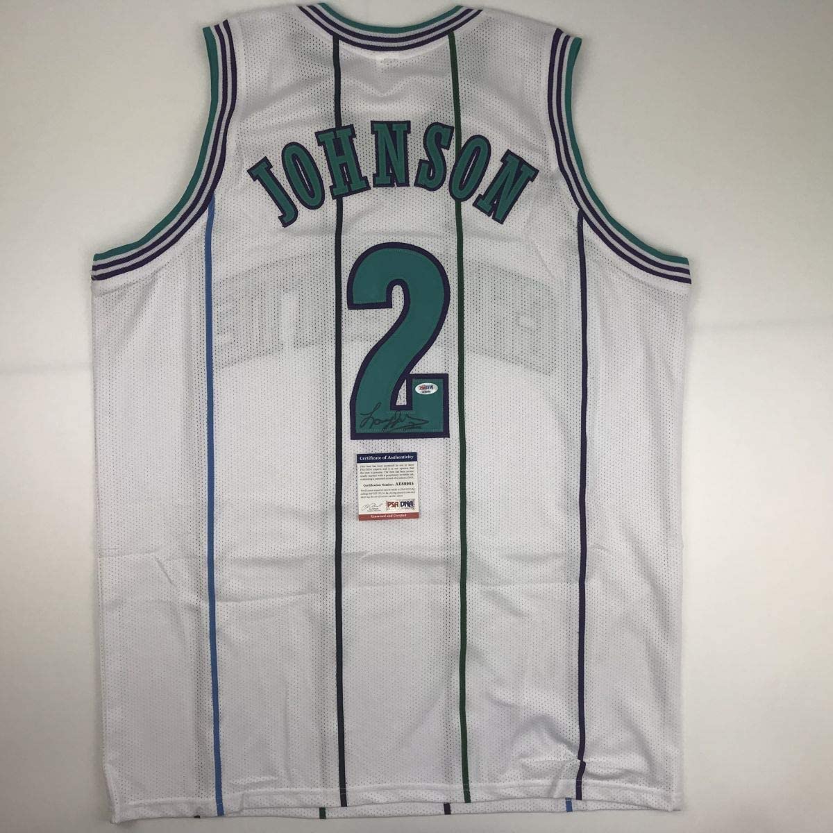 autographed-signed-larry-johnson-charlotte-white-basketball-jersey-psa-dna-coa