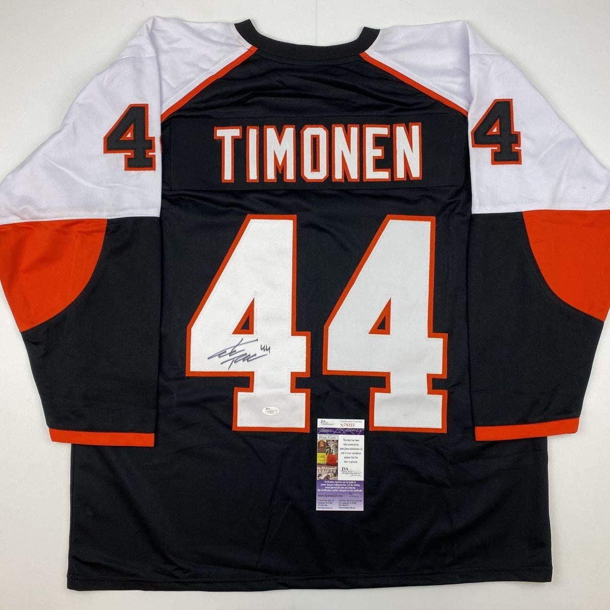 autographed-signed-kimmo-timonen-philadelphia-black-hockey-jersey-jsa-coa