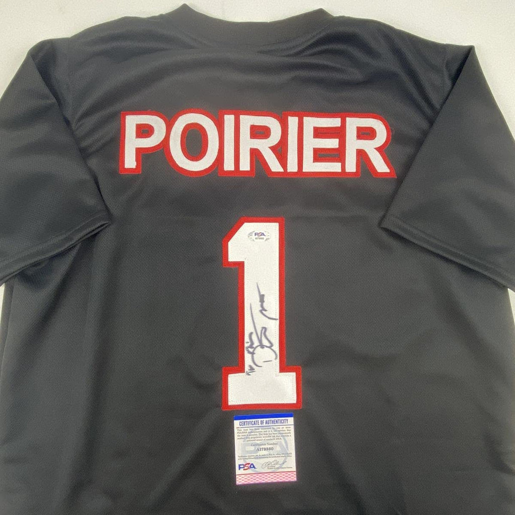 autographed-signed-dustin-poirier-ufc-mma-black-ultimate-fighting-jersey-shirt-psa-dna-coa