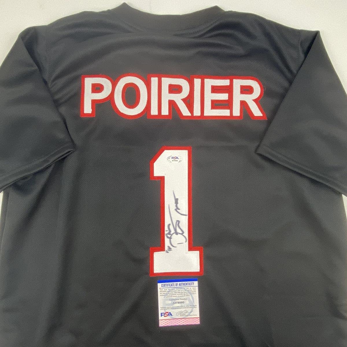 autographed-signed-dustin-poirier-ufc-mma-black-ultimate-fighting-jersey-shirt-psa-dna-coa