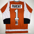 autographed-signed-bernie-parent-philadelphia-orange-hockey-jersey-jsa-coa
