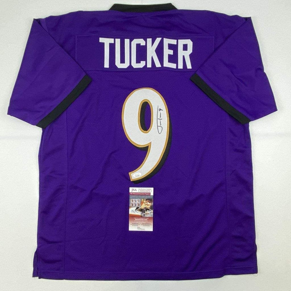 autographed-signed-justin-tucker-baltimore-purple-football-jersey-jsa-coa