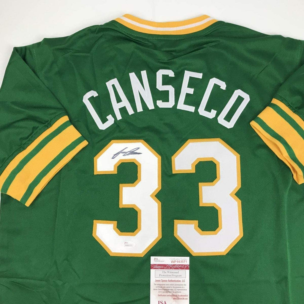 autographed-signed-jose-canseco-oakland-green-baseball-jersey-jsa-coa