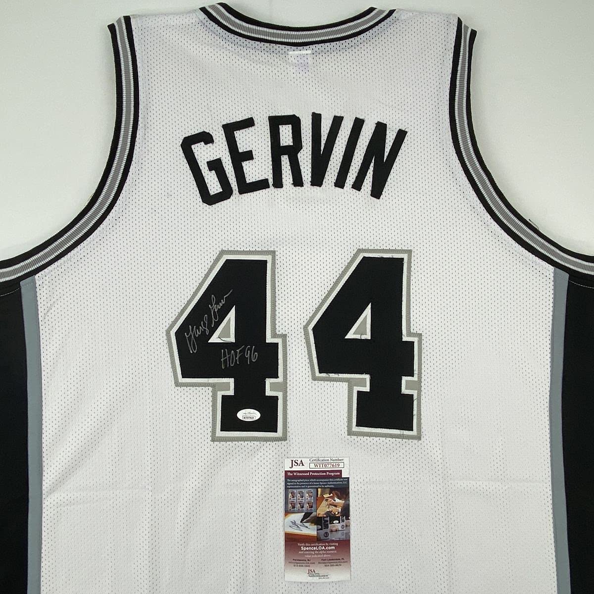 autographed-signed-george-gervin-hof-96-san-antonio-white-basketball-jersey-jsa-coa