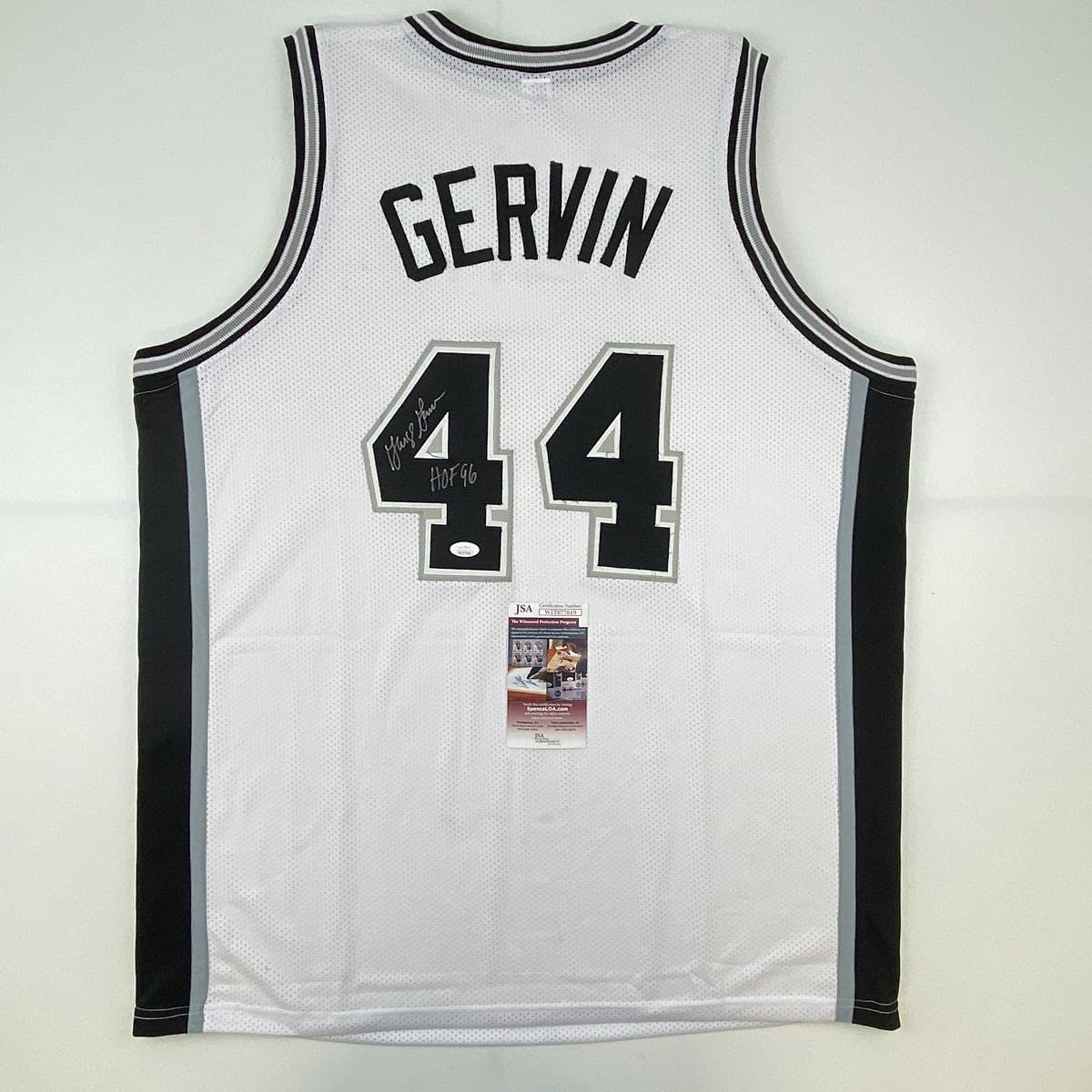 autographed-signed-george-gervin-hof-96-san-antonio-white-basketball-jersey-jsa-coa
