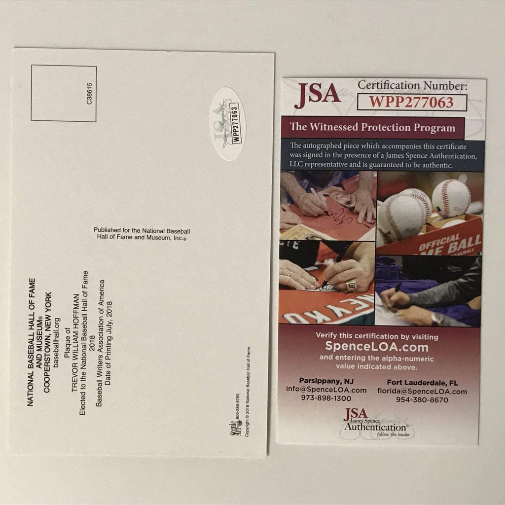 autographed-signed-trevor-hoffman-hof-hall-of-fame-baseball-plaque-postcard-jsa-coa