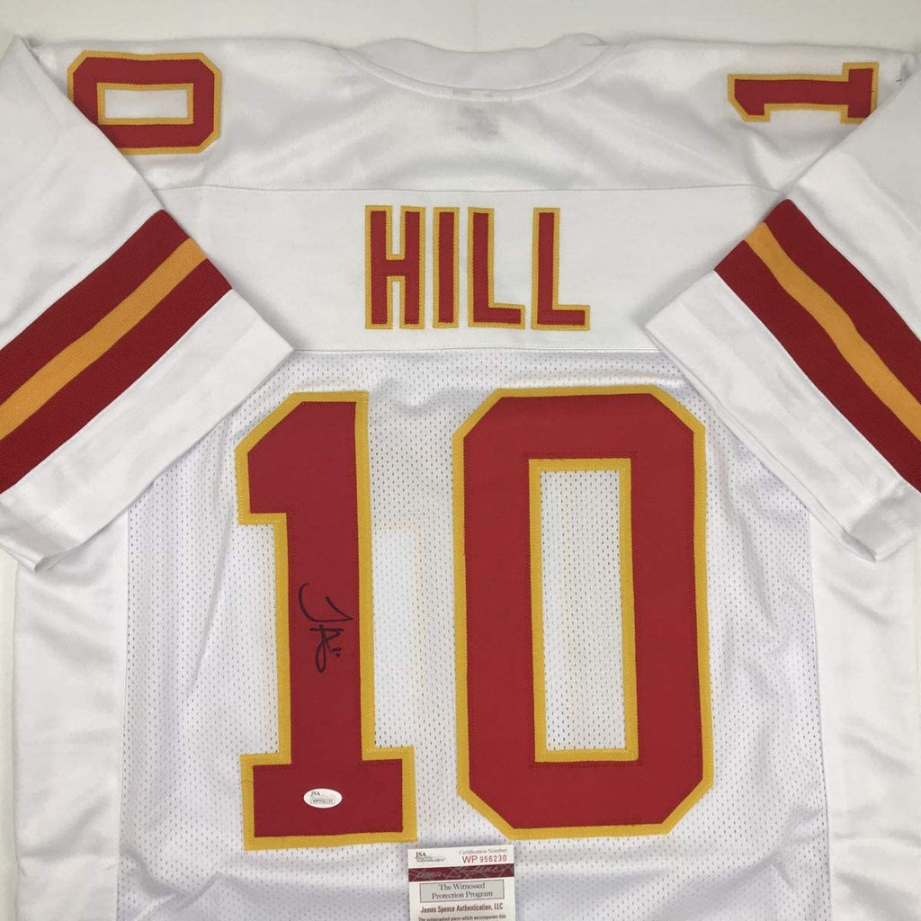 autographed-signed-tyreek-hill-kansas-city-white-football-jersey-jsa-coa