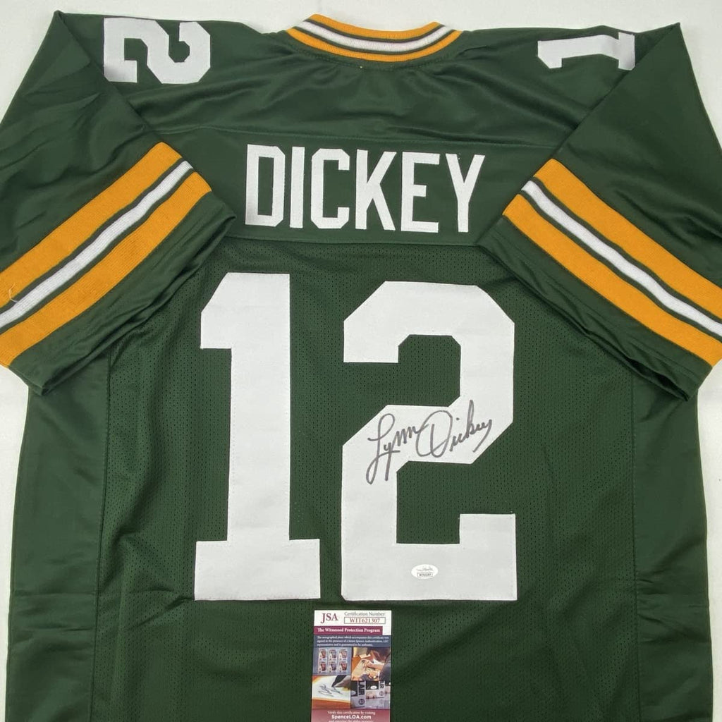 autographed-signed-lynn-dickey-green-bay-green-football-jersey-jsa-coa