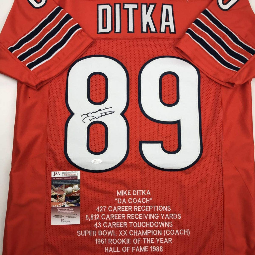 autographed-signed-mike-ditka-chicago-orange-stat-football-jersey-jsa-coa