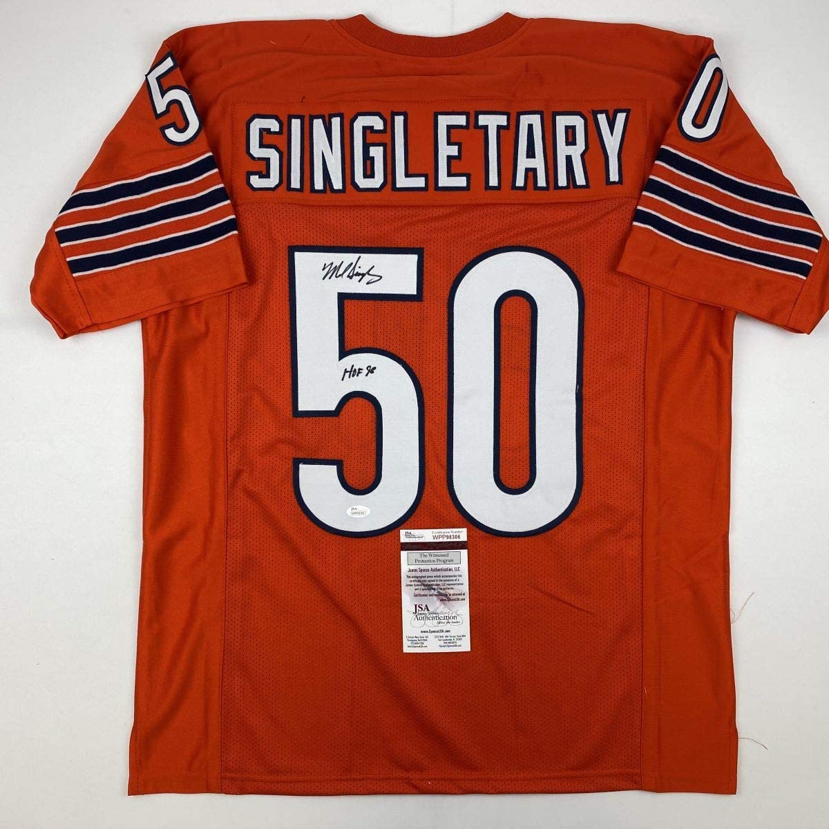 autographed-signed-mike-singletary-hof-98-chicago-orange-football-jersey-jsa-coa