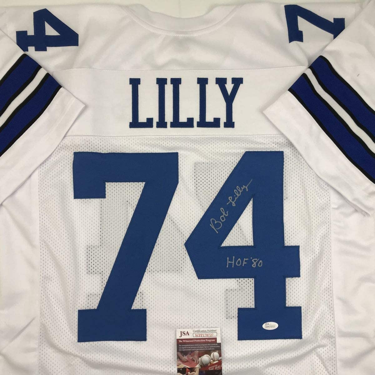 autographed-signed-bob-lilly-hof-80-dallas-white-football-jersey-jsa-coa