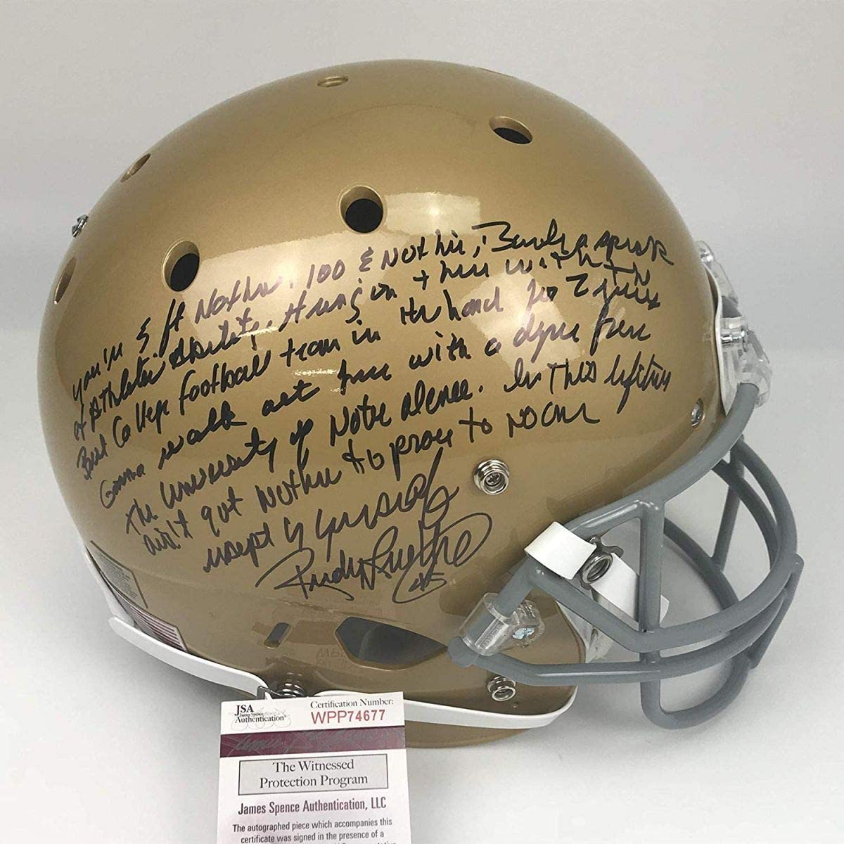 autographed-signed-rudy-ruettiger-full-speech-notre-dame-irish-full-size-fs-f-s-replica-college-football-helmet-jsa-coa