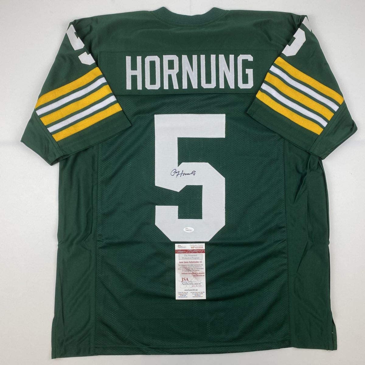 autographed-signed-paul-hornung-green-bay-green-football-jersey-jsa-coa