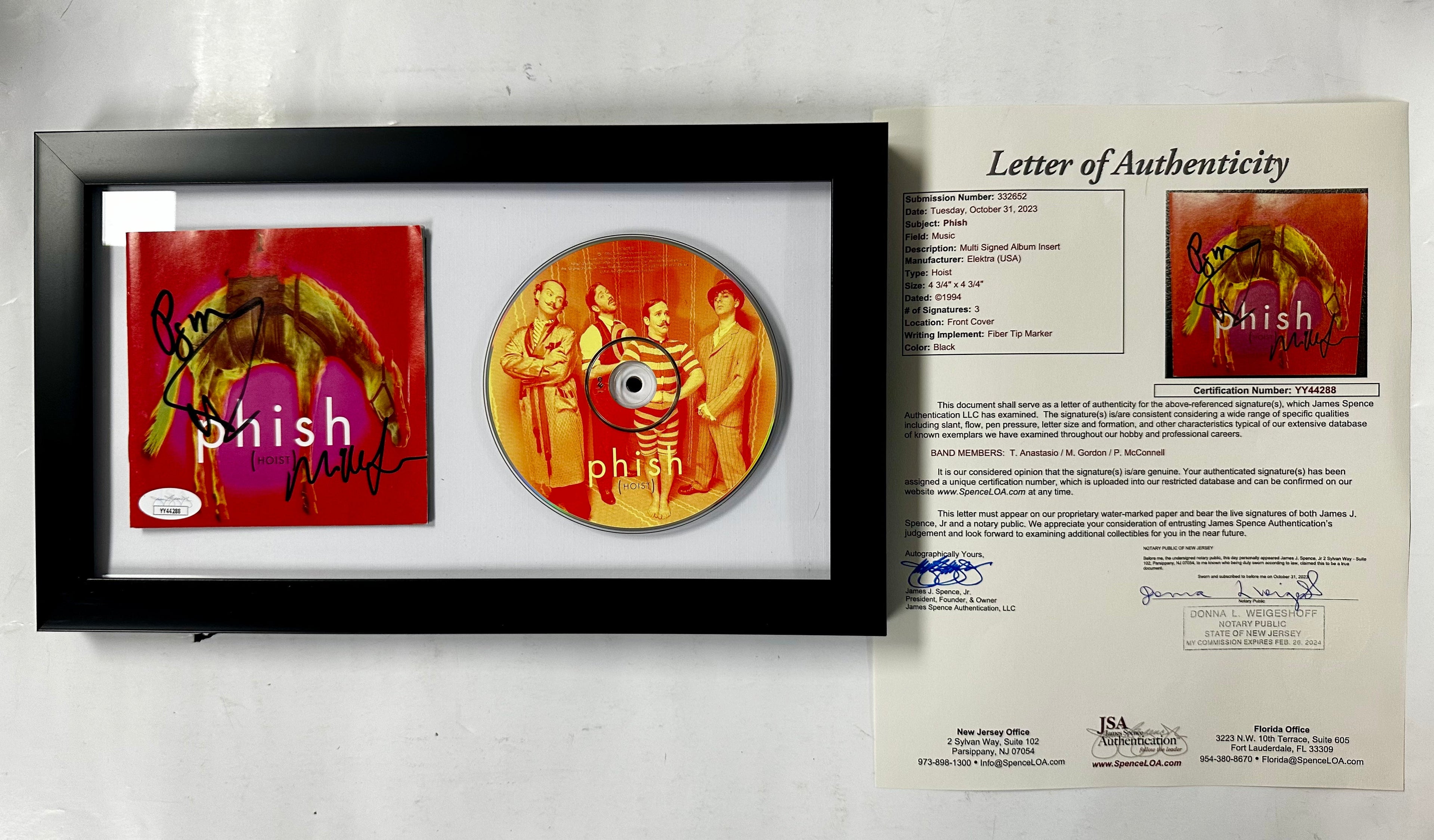 Phish (Trey Anastasio, Page & Mike) Signed Hoist Framed CD Booklet With JSA COA