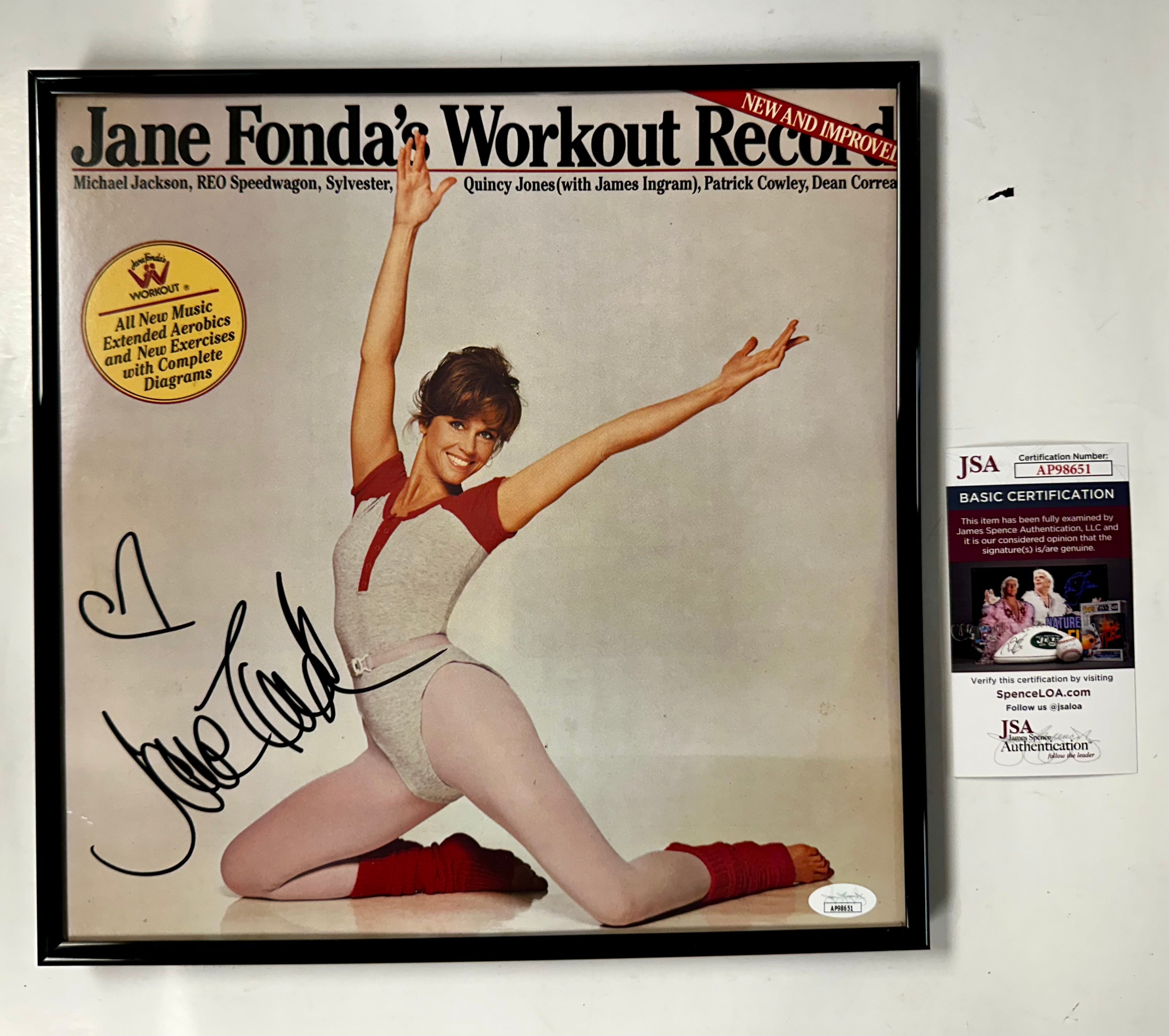 actress-jane-fonda-autographed-signed-framed-workout-record-with-jsa-coa