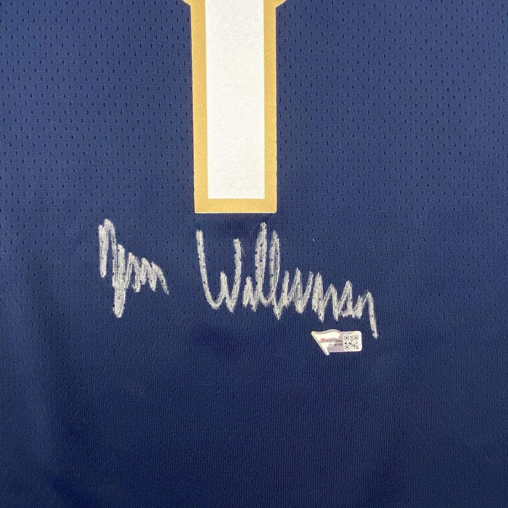 autographed-signed-zion-williamson-new-orleans-pelicans-blue-swingman-nike-basketball-jersey-fanatics-coa