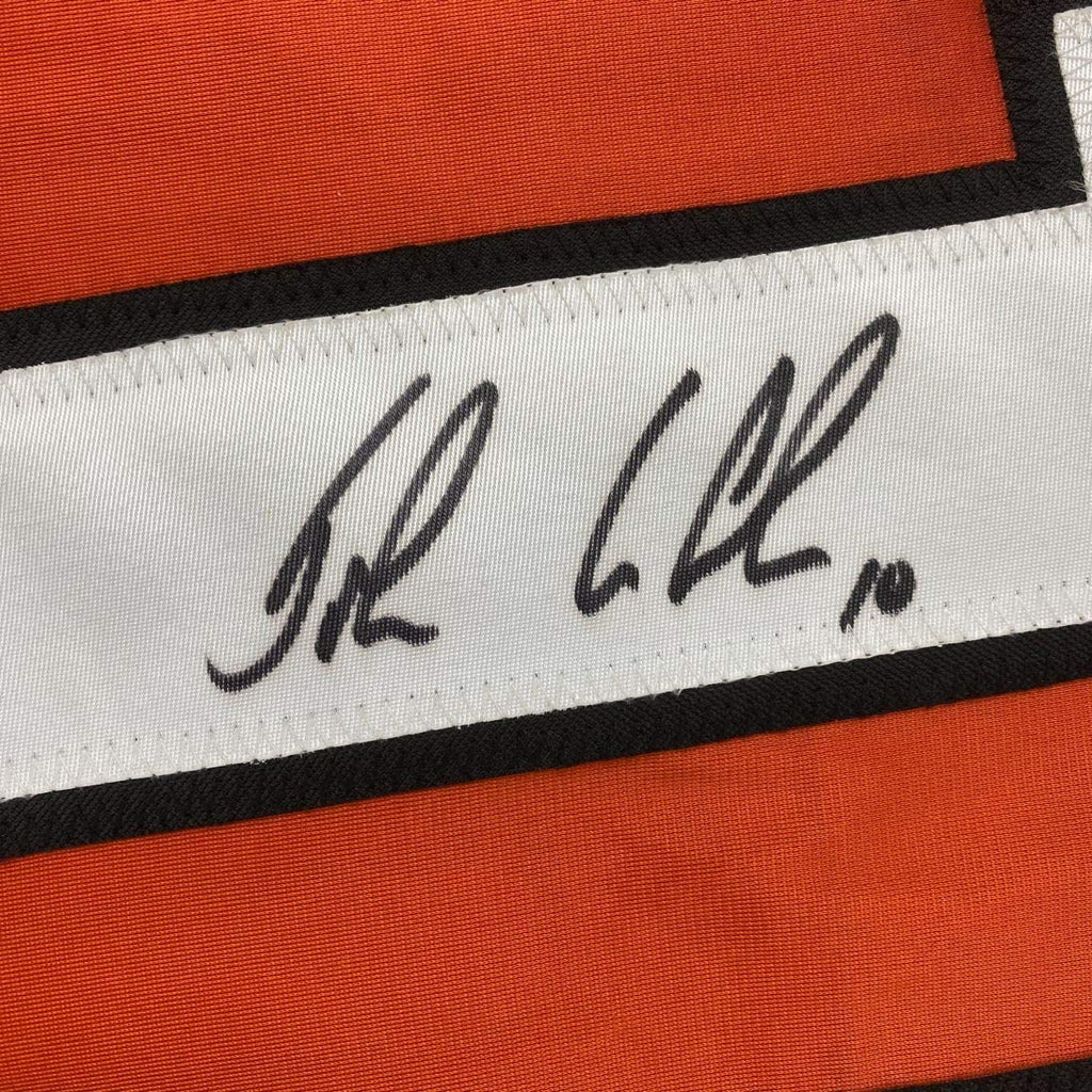 autographed-signed-john-leclair-philadelphia-orange-hockey-jersey-beckett-bas-coa