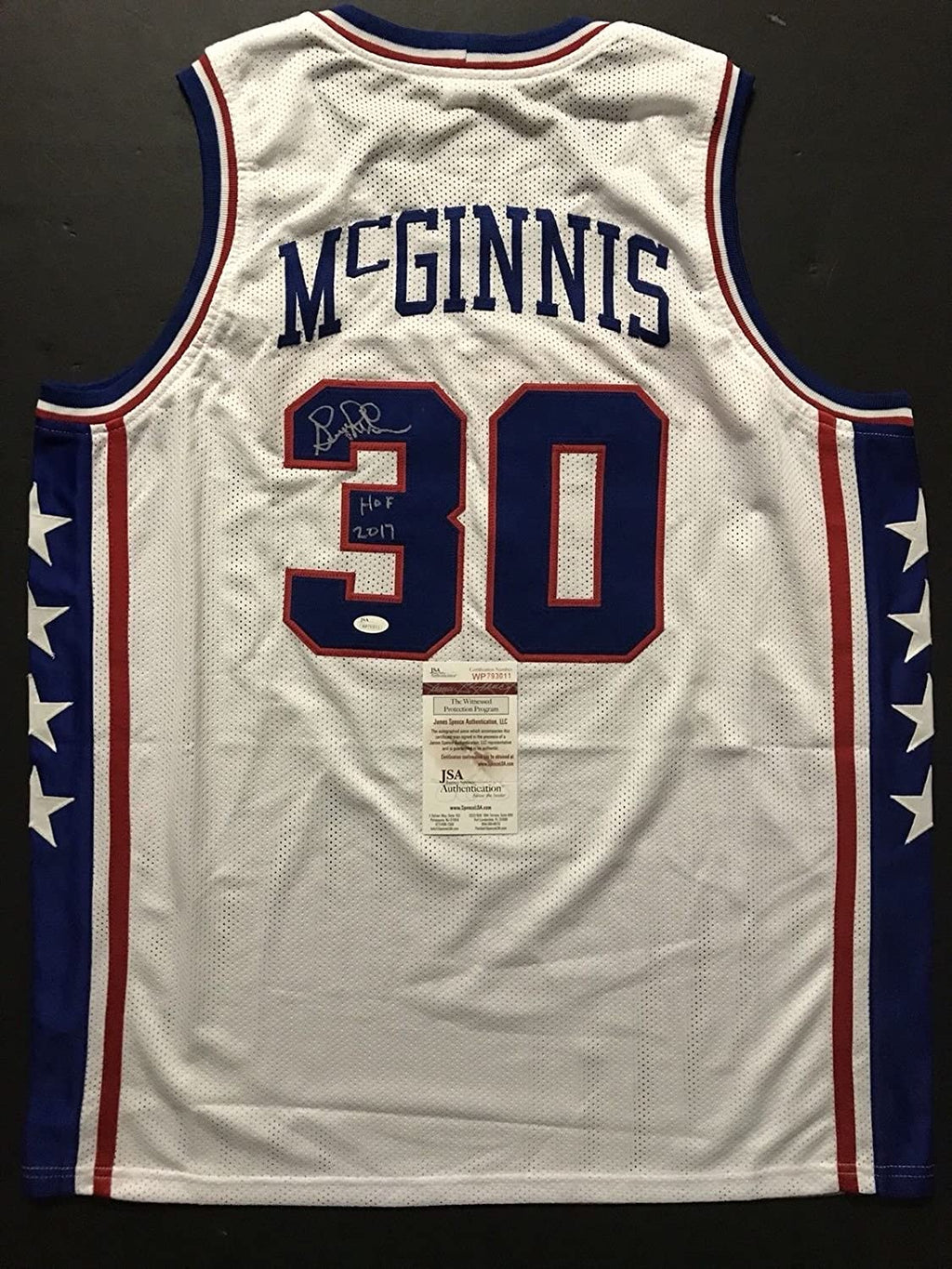 autographed-signed-george-mcginnis-hof-17-philadelphia-white-basketball-jersey-jsa-coa