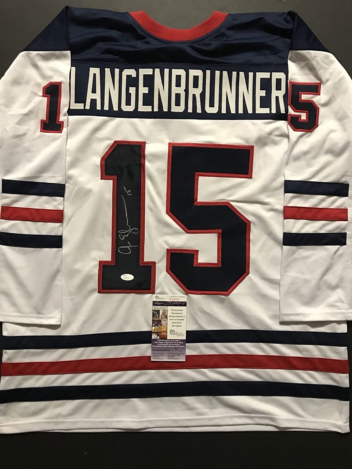 autographed-signed-jamie-langenbrunner-team-usa-united-states-white-hockey-jersey-jsa-coa