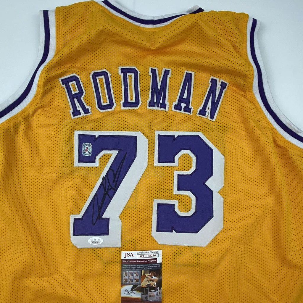 autographed-signed-dennis-rodman-los-angeles-la-yellow-basketball-jersey-jsa-coa-2