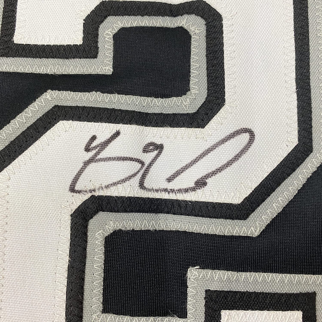 Framed Autographed/Signed Yasmani Grandal 35x39 Chicago Black Baseball Jersey Beckett BAS COA