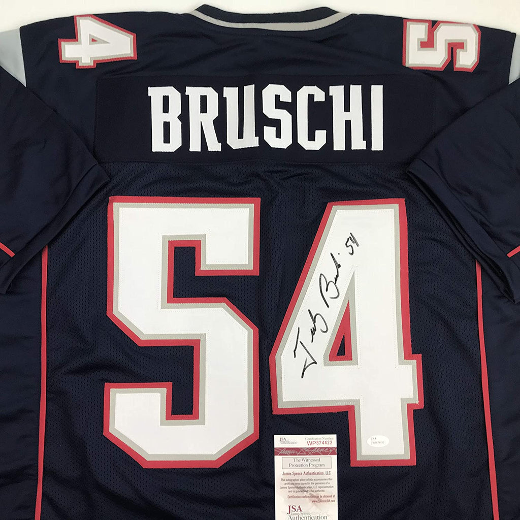 autographed-signed-tedy-bruschi-new-england-blue-football-jersey-jsa-coa