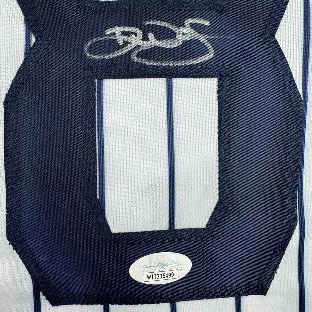 Framed Autographed/Signed Devin Williams 35x39 New York Pinstripe Baseball Jersey JSA COA
