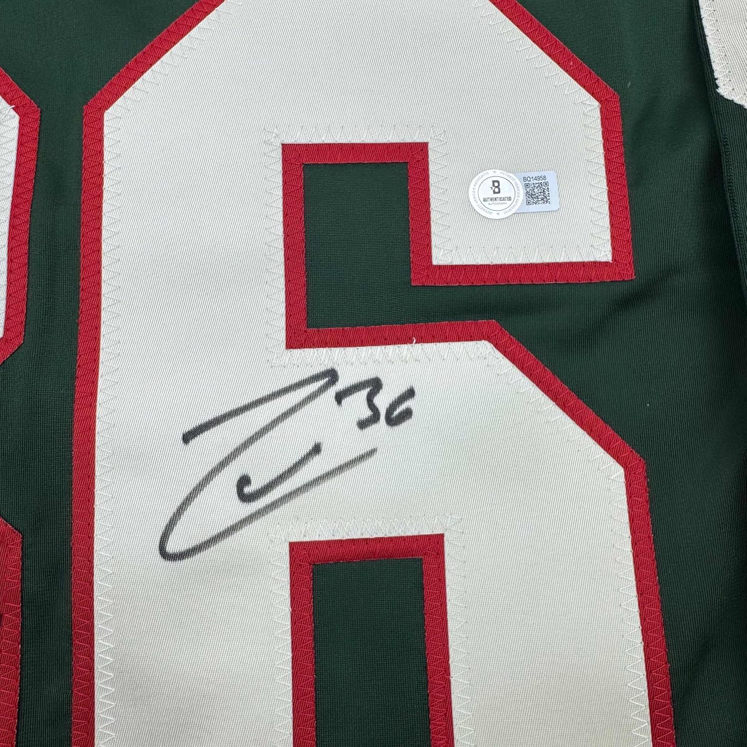 Framed Autographed/Signed Mats Zuccarello 35x39 Minnesota Green Hockey Jersey Beckett BAS COA