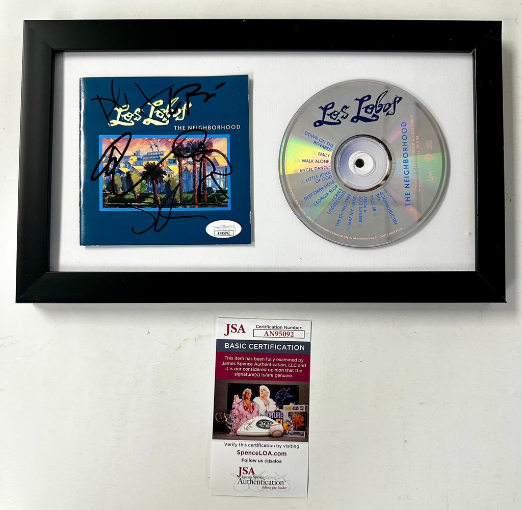 david-caesar-conrad-louie-steve-complete-signed-los-lobos-the-neighborhood-cd-framed-with-jsa-coa
