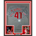 Framed Autographed/Signed Charlie Manuel 35x39 Philadelphia Grey Baseball Jersey PSA/DNA COA