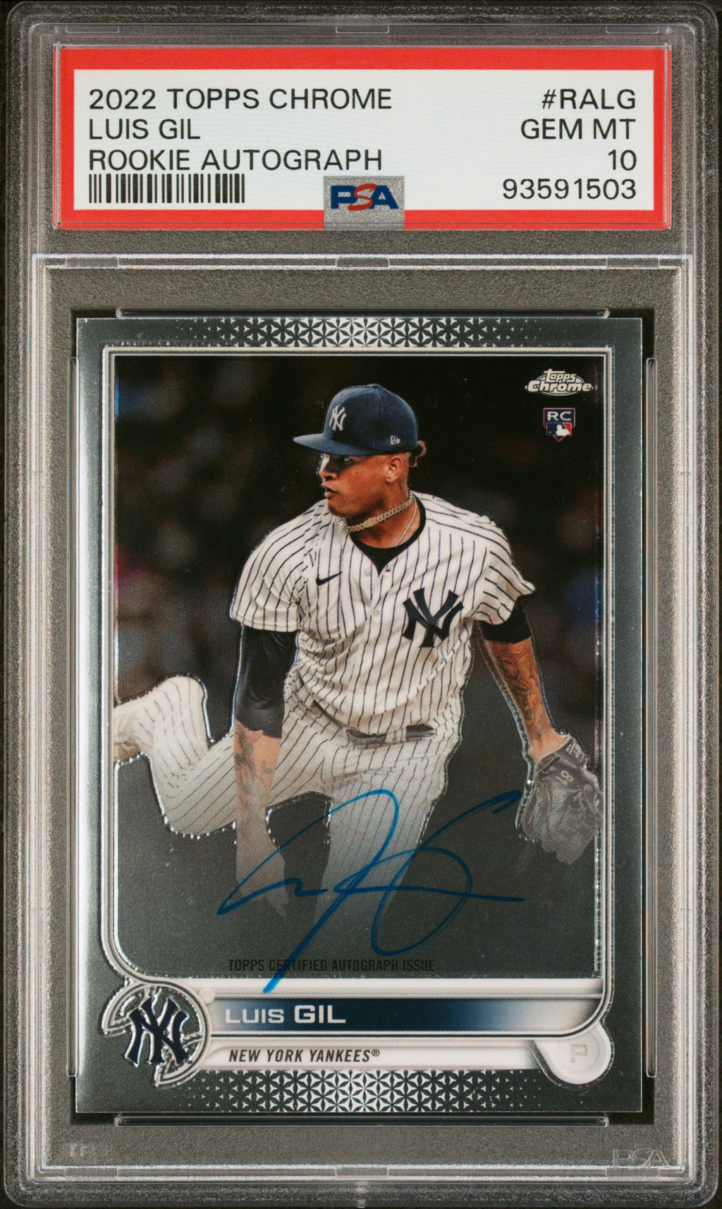 Graded 2022 Topps Chrome Luis Gil #RALG Rookie Autograph Rookie RC Baseball Card PSA 10 Gem Mint