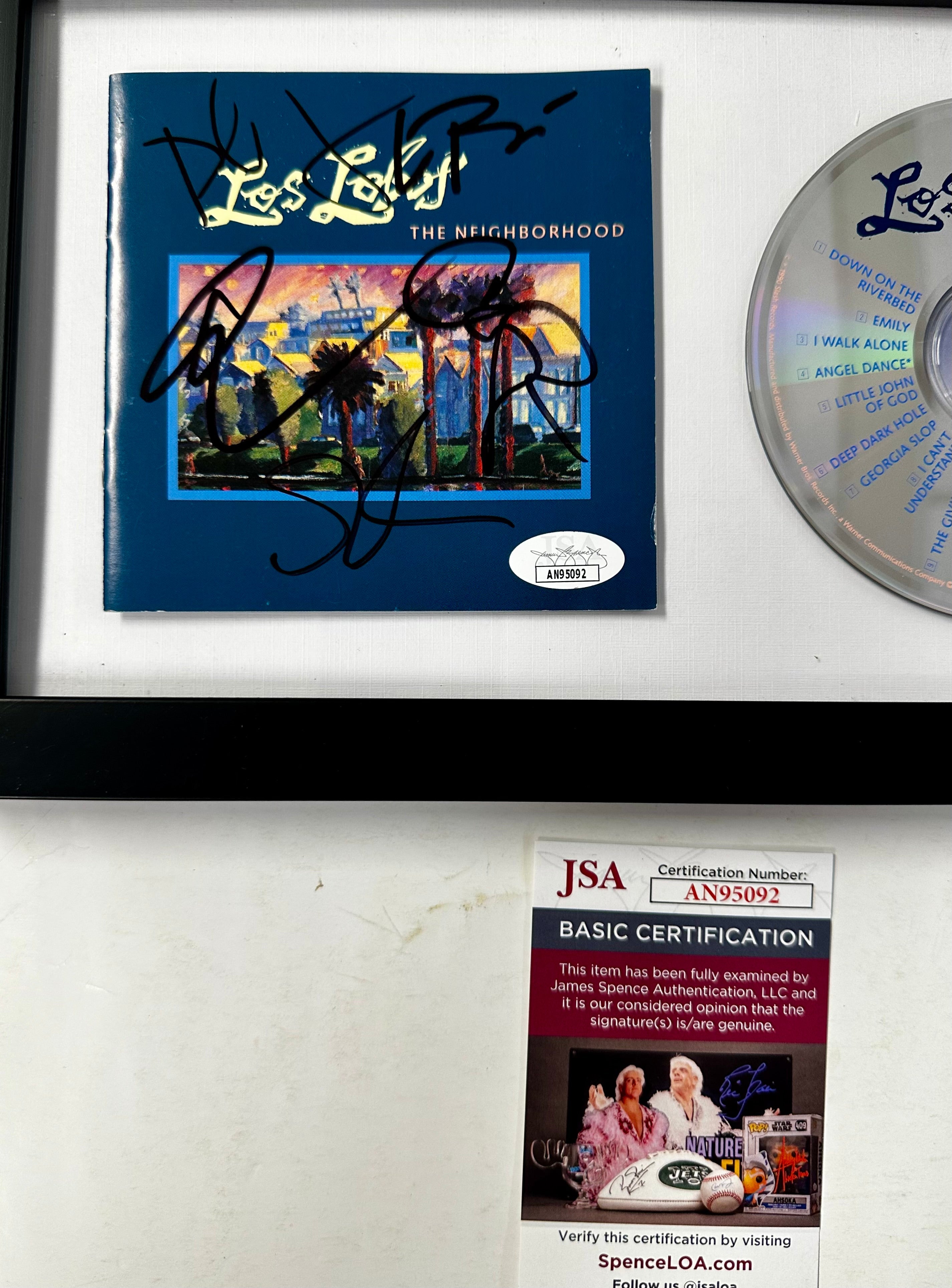 david-caesar-conrad-louie-steve-complete-signed-los-lobos-the-neighborhood-cd-framed-with-jsa-coa