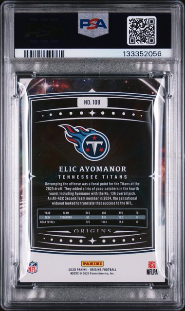 2025-panini-origins-holo-green-elic-ayomanor-108-1-5-rookie-rc-football-card-psa-8-nm-mt