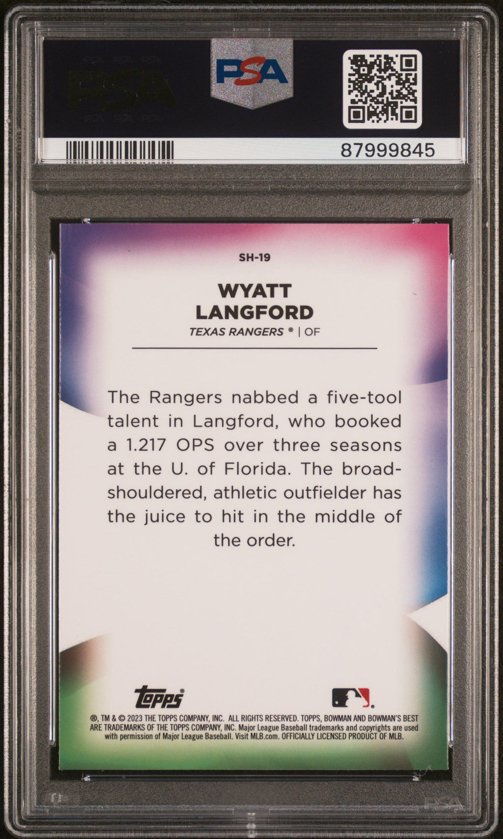 Graded 2023 Topps Bowmans Best Wyatt Langford #SH19 Shellacked Rookie RC Baseball Card PSA 10 Gem Mint