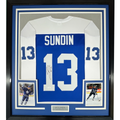 Framed Autographed/Signed Mats Sundin 35x39 HOF 12 Toronto Blue Hockey Jersey JSA COA