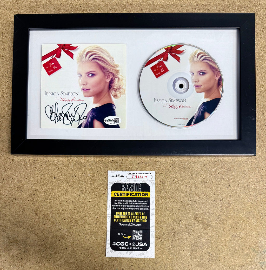 Jessica Simpson Signed Happy Christmas Framed Holiday CD Booklet With JSA COA
