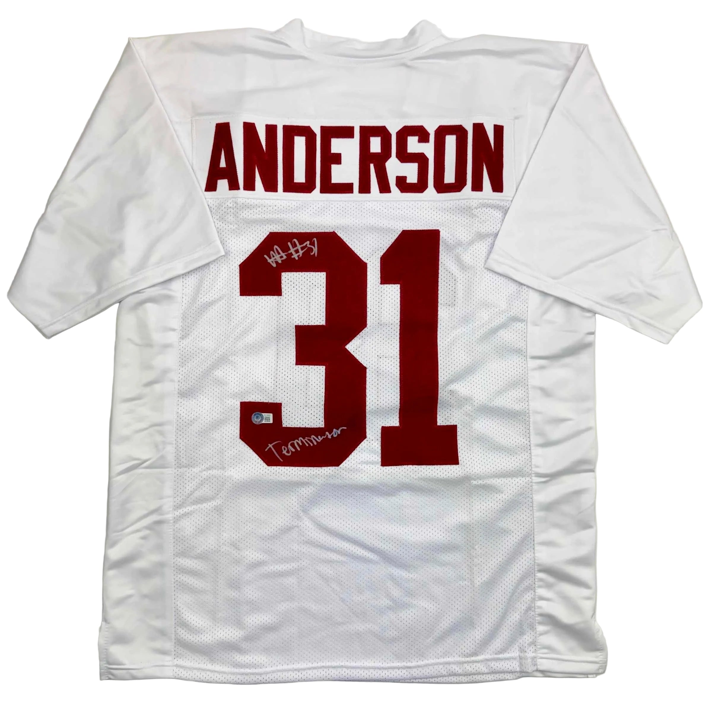 autographed-signed-will-anderson-terminator-alabama-white-college-football-jersey-beckett-bas-coa