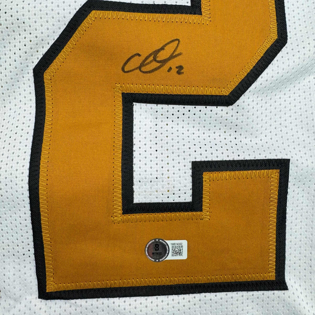 autographed-signed-chris-olave-new-orleans-white-color-rush-football-jersey-beckett-bas-coa