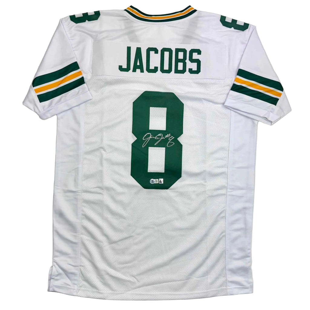 autographed-signed-josh-jacobs-green-bay-white-football-jersey-beckett-bas-coa