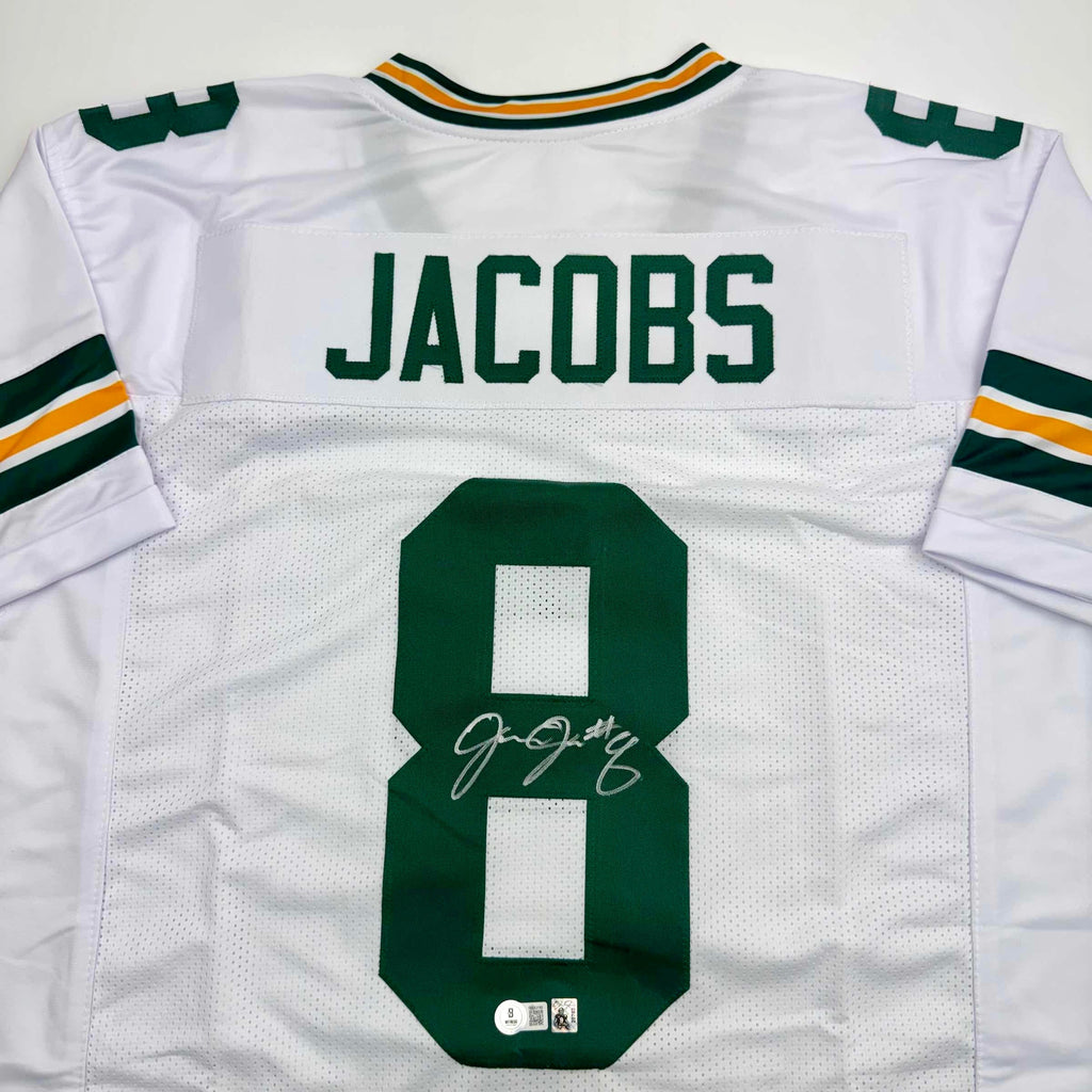 autographed-signed-josh-jacobs-green-bay-white-football-jersey-beckett-bas-coa